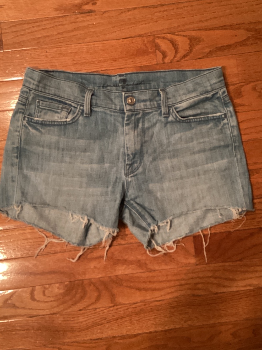 7 For All Mankind Light Blue Distressed Denim Cutoff Shorts